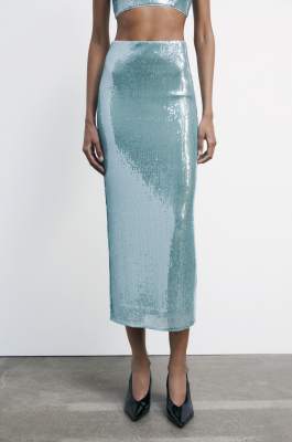 Sequined long tulle skirt, Green, Patrizia Pepe
