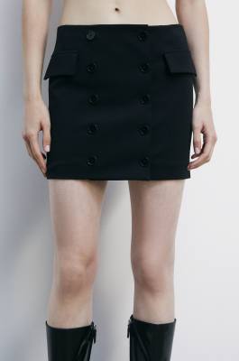 Wrap-skirt with buttons, Black, Patrizia Pepe