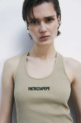 Top a costine in cotone, Beige, Patrizia Pepe