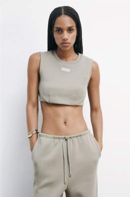 Crop top stretch smanicato, Beige, Patrizia Pepe