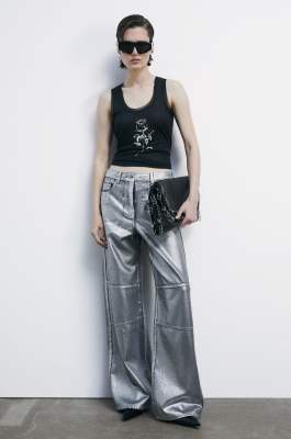 Pantaloni fit regular a vita bassa  in denim, Argento, Patrizia Pepe