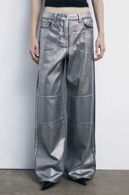 Pantaloni fit regular a vita bassa  in denim, Argento, Patrizia Pepe