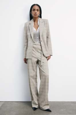Straight pants with check pattern, Beige, Patrizia Pepe