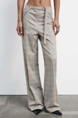 Straight pants with check pattern, Beige, Patrizia Pepe