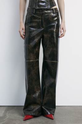 Palazzo pants in coated fabric, Brown, Patrizia Pepe
