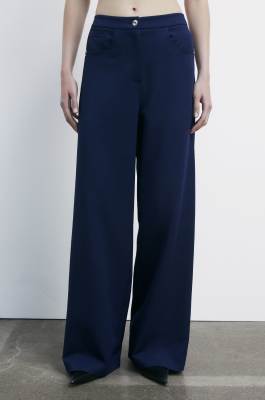 Palazzo pants in stretch fabric, Blue, Patrizia Pepe