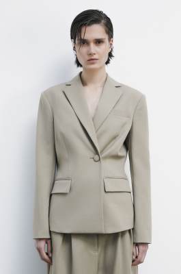 One-button jacket with asymmetrical closure, Beige, Patrizia Pepe