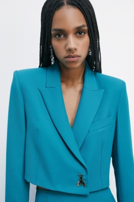 Cropped jacket with Fly button, Green, Patrizia Pepe