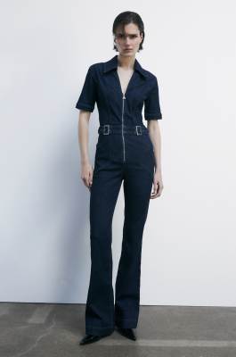 Stretch denim one-piece jumpsuit, Blue, Patrizia Pepe