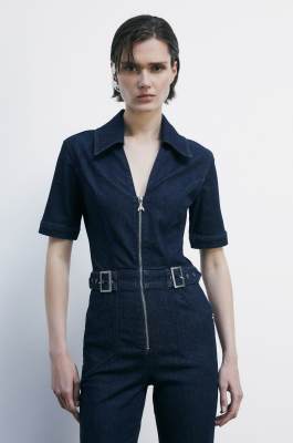 Stretch denim one-piece jumpsuit, Blue, Patrizia Pepe