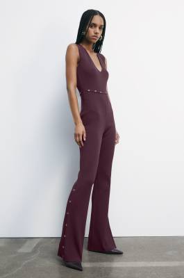 Knitted jumpsuit with side openings on the hips, Purple, Patrizia Pepe