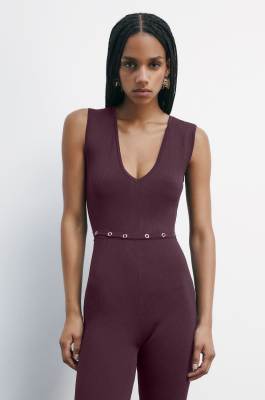 Knitted jumpsuit with side openings on the hips, Purple, Patrizia Pepe