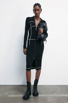 Full zip midi turtleneck dress, Black, Patrizia Pepe