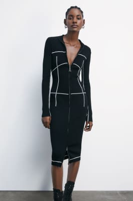 Full zip midi turtleneck dress, Black, Patrizia Pepe