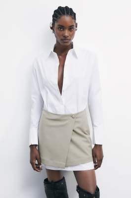 Mini shirt dress with contrasting skirt, White, Patrizia Pepe