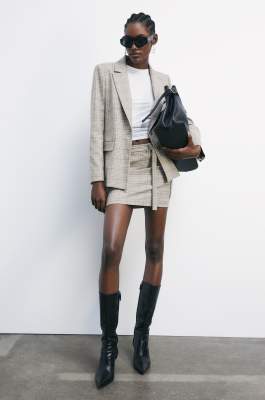 Plaid mini skirt with ties, Beige, Patrizia Pepe