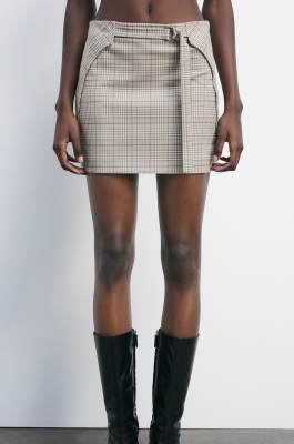 Plaid mini skirt with ties, Beige, Patrizia Pepe