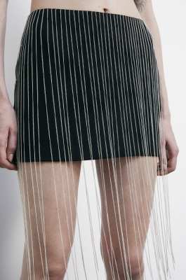 Short skirt with dangling rhinestones, Black, Patrizia Pepe