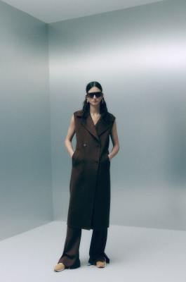 Cappotto senza maniche doppio petto in lana e alpaca, Marrone, Patrizia Pepe