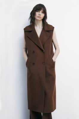 Cappotto senza maniche doppio petto in lana e alpaca, Marrone, Patrizia Pepe