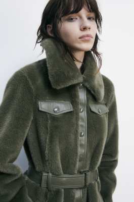 Soft midi coat with shiny details, Green, Patrizia Pepe
