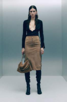 Midi skirt in suede with piercing details, Beige, Patrizia Pepe