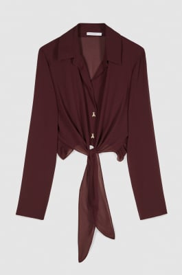 Short blouse with waist knot, Purple, Patrizia Pepe
