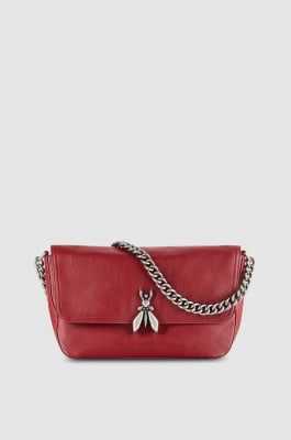 Leather bag with chain shoulder strap, Red, Patrizia Pepe