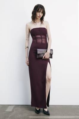 Long dress with bodice and slit, Purple, Patrizia Pepe