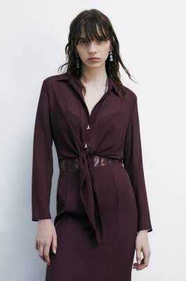 Short blouse with waist knot, Purple, Patrizia Pepe