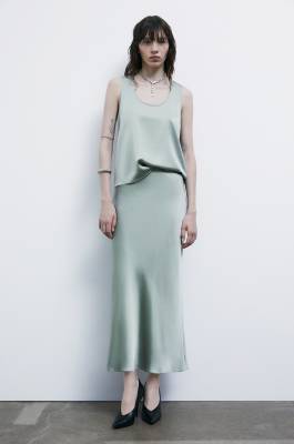 Satin midi skirt, Green, Patrizia Pepe