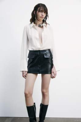 Mini skirt with buttons in coated fabric, Black, Patrizia Pepe