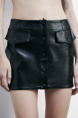 Mini skirt with buttons in coated fabric, Black, Patrizia Pepe