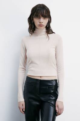 Turtleneck in pure wool with embrioidery, Beige, Patrizia Pepe