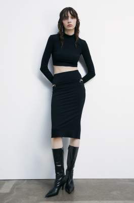 Cropped sweater in technical fabric, Black, Patrizia Pepe
