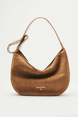 New Moon suede leather bag large with shoulder strap, Beige, Patrizia Pepe