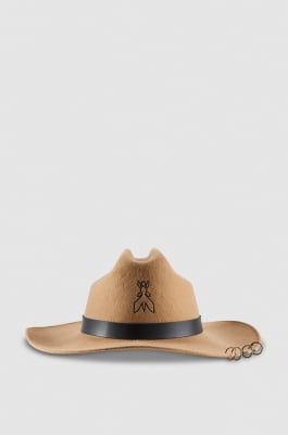 Cappello cowboy in feltro con piercing e borchie, Beige, Patrizia Pepe