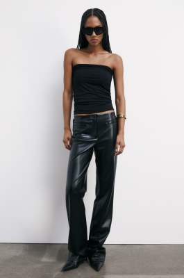 Low-waisted flare pants in coated fabric, Black, Patrizia Pepe
