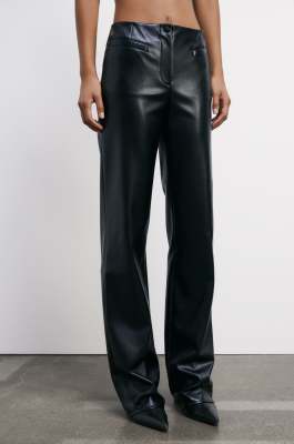Low-waisted flare pants in coated fabric, Black, Patrizia Pepe