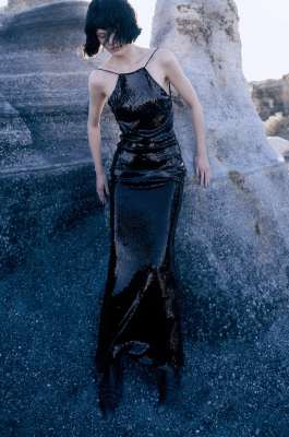 Abito lungo in tulle con paillettes, Rosso, Patrizia Pepe