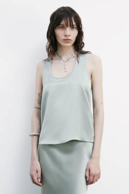 Top fluido in raso, Verde, Patrizia Pepe