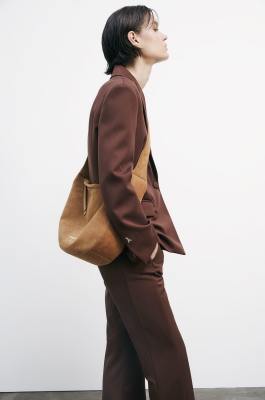 New Moon suede leather bag large with shoulder strap, Beige, Patrizia Pepe