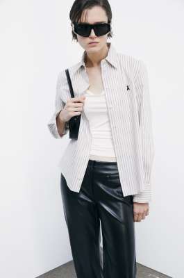 Camicia a righe con spacco su retro, Beige, Patrizia Pepe