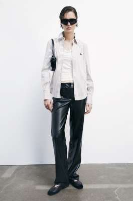 Camicia a righe con spacco su retro, Beige, Patrizia Pepe