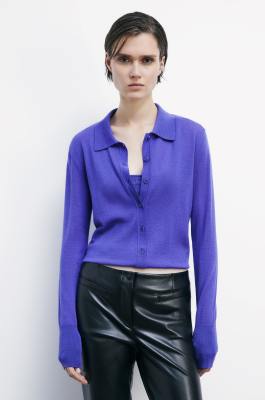 Wool sweater with buttons and inner top, Purple, Patrizia Pepe