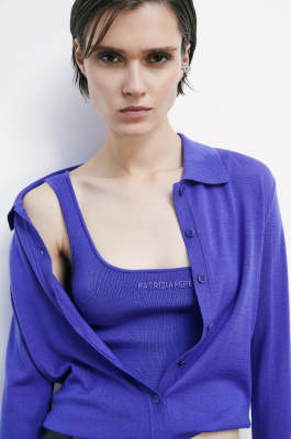 Wool sweater with buttons and inner top, Purple, Patrizia Pepe