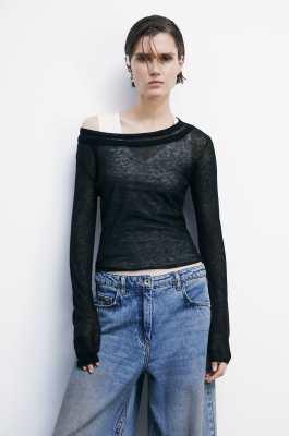 Maglia con scollo a barca in pura lana, Nero, Patrizia Pepe