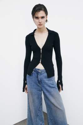 Knit cardigan with rhinestones, Black, Patrizia Pepe