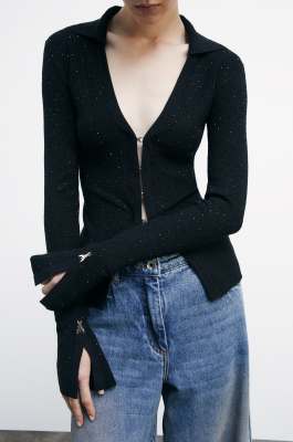Knit cardigan with rhinestones, Black, Patrizia Pepe