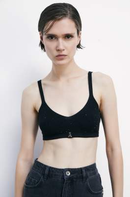 Top bra in maglia con strass, Nero, Patrizia Pepe